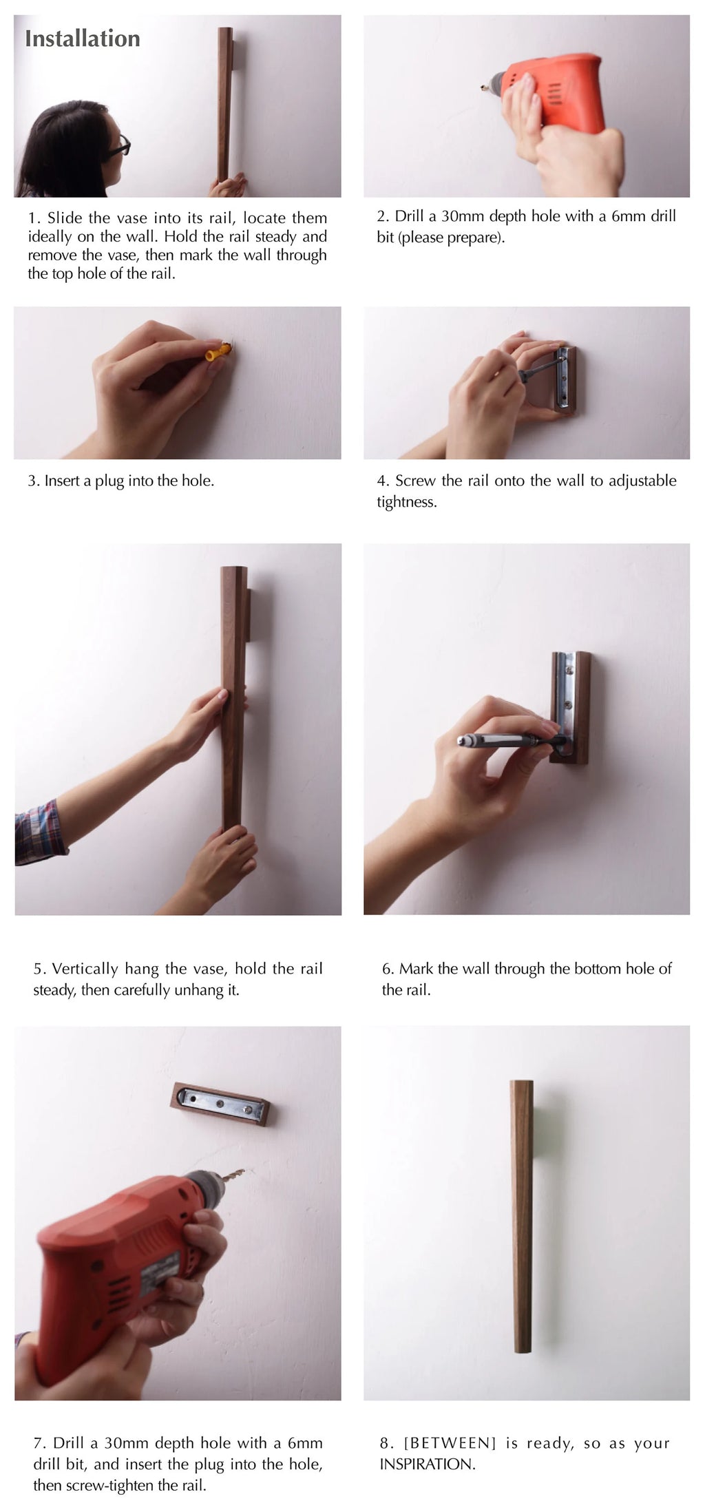 An 8-step installation guide for the concealed rail mounting system.