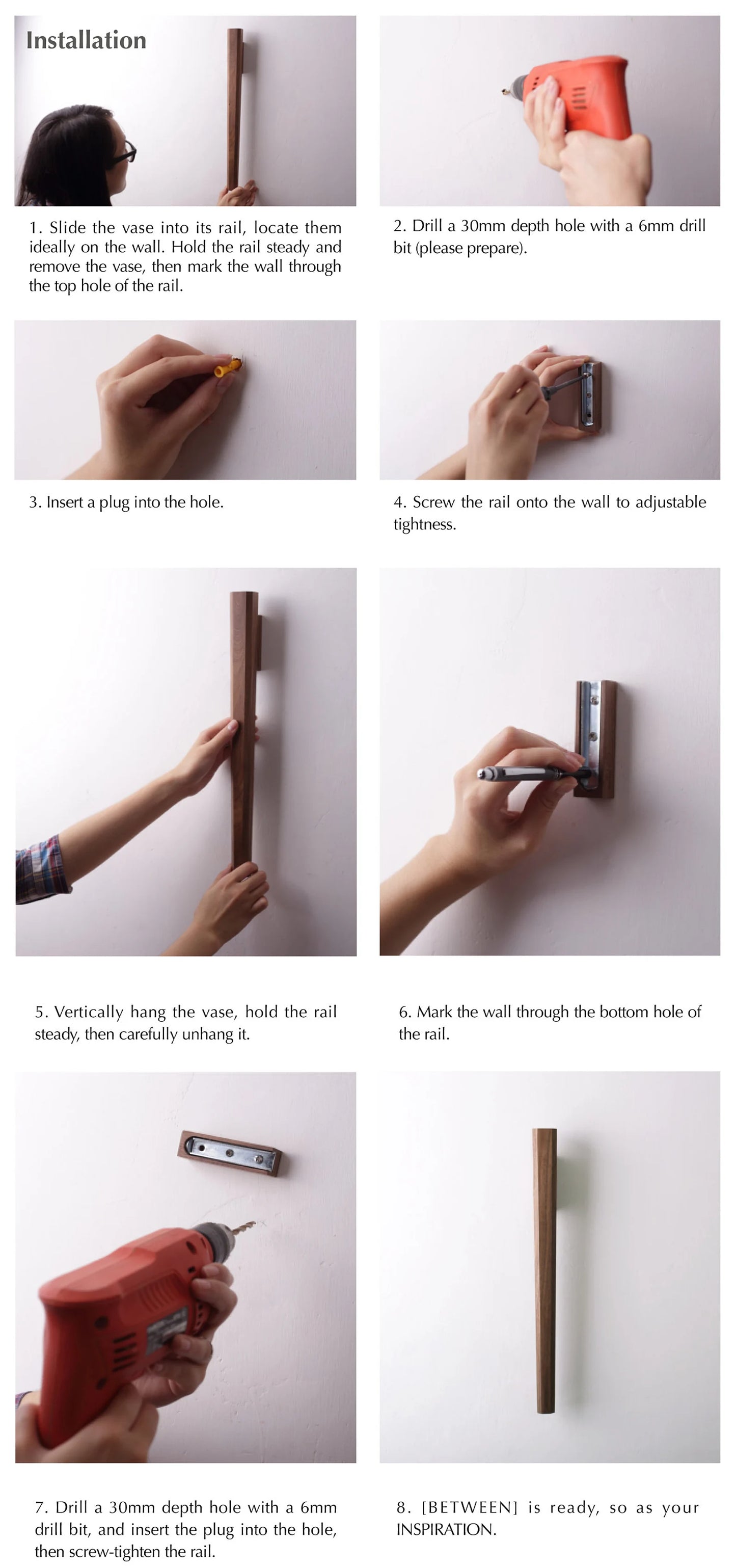 An 8-step installation guide for the concealed rail mounting system.