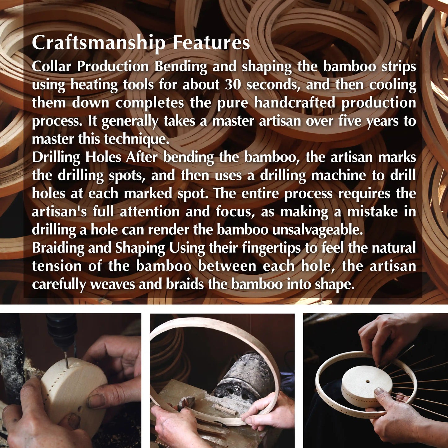 Infographic showing the artisan process of crafting the bamboo clock.
