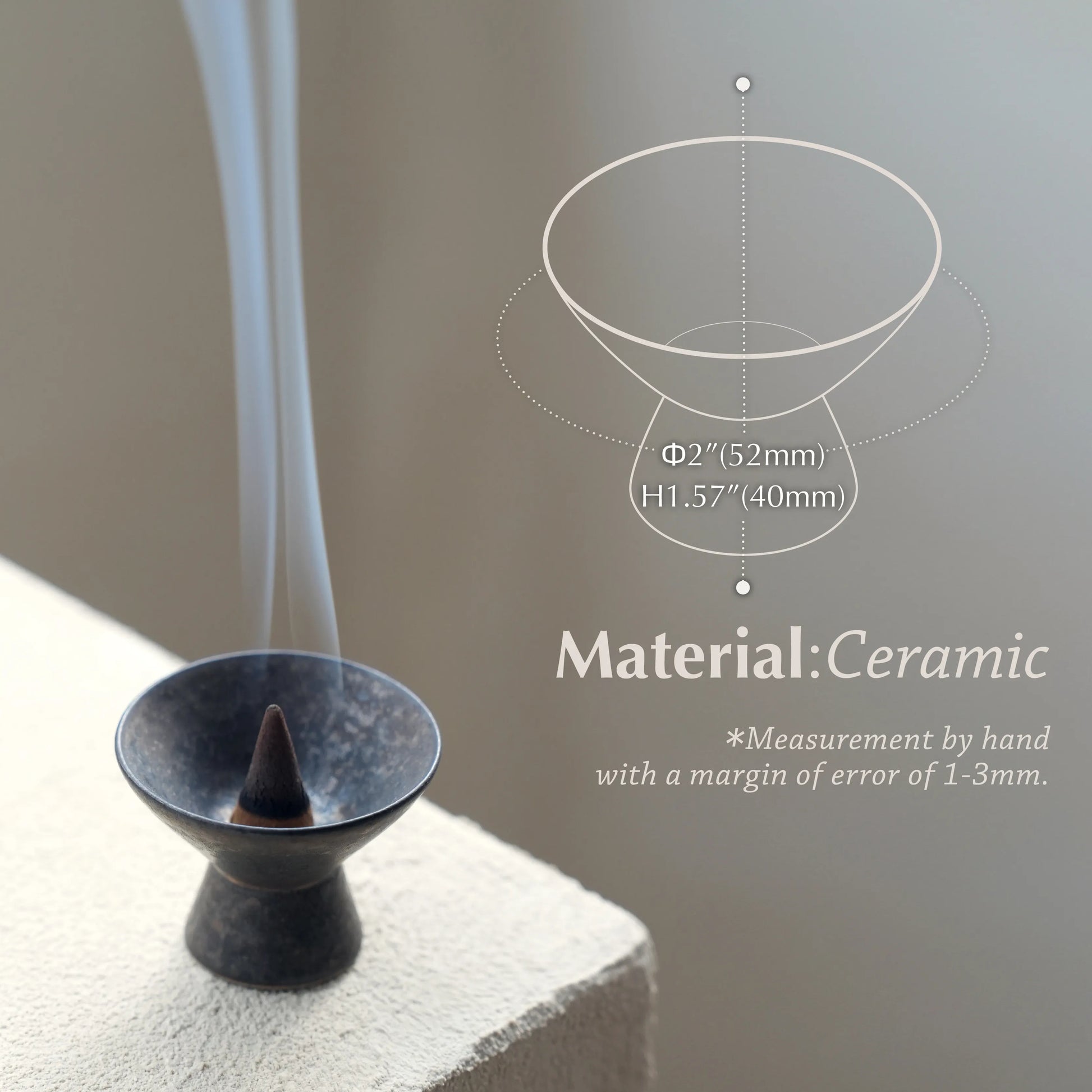 Diagram of ceramic cone burner with dimensions: 52mm width, 40mm height.