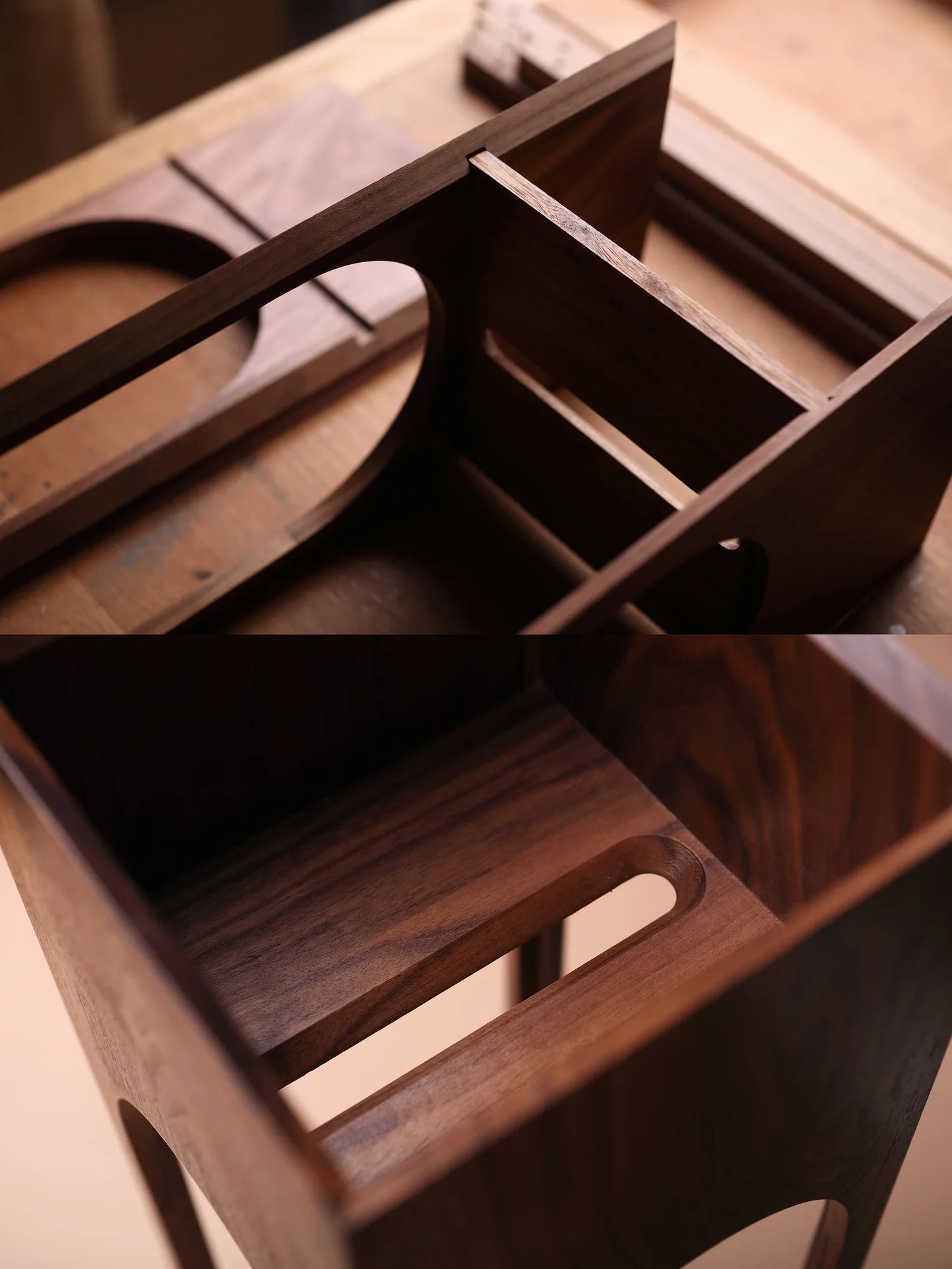 The two halves of the architectural tissue box showing the interior construction.