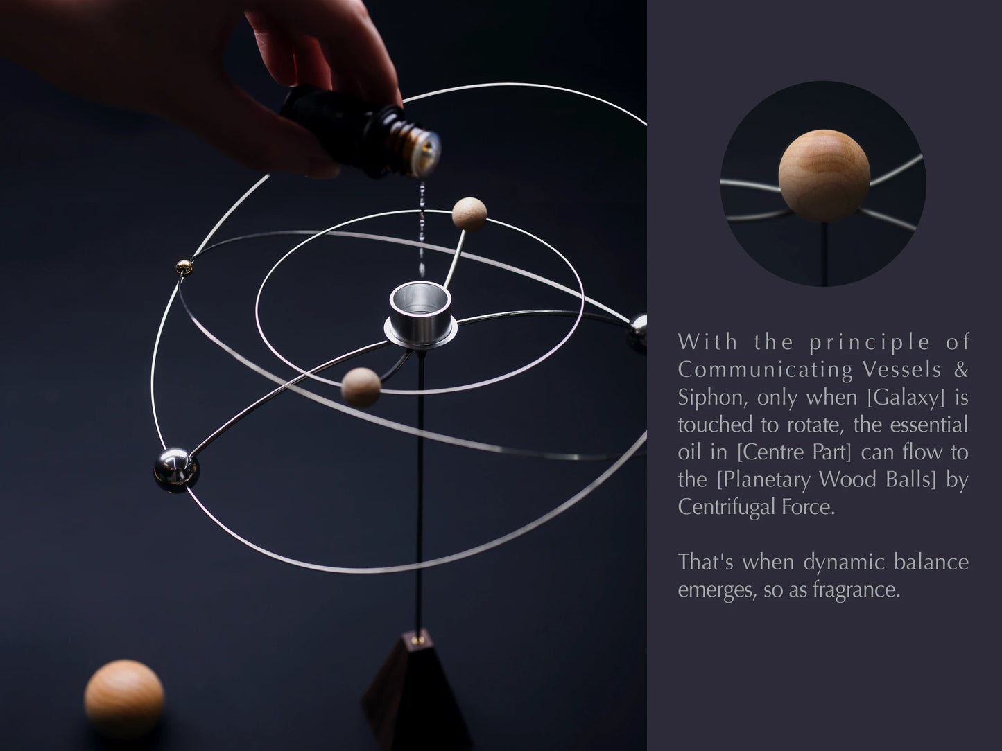 Diagram explaining how the kinetic diffuser uses centrifugal force.