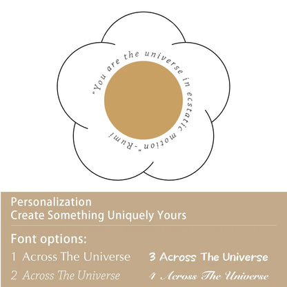 Diagram showing personalization options and fonts for the singing bowl.