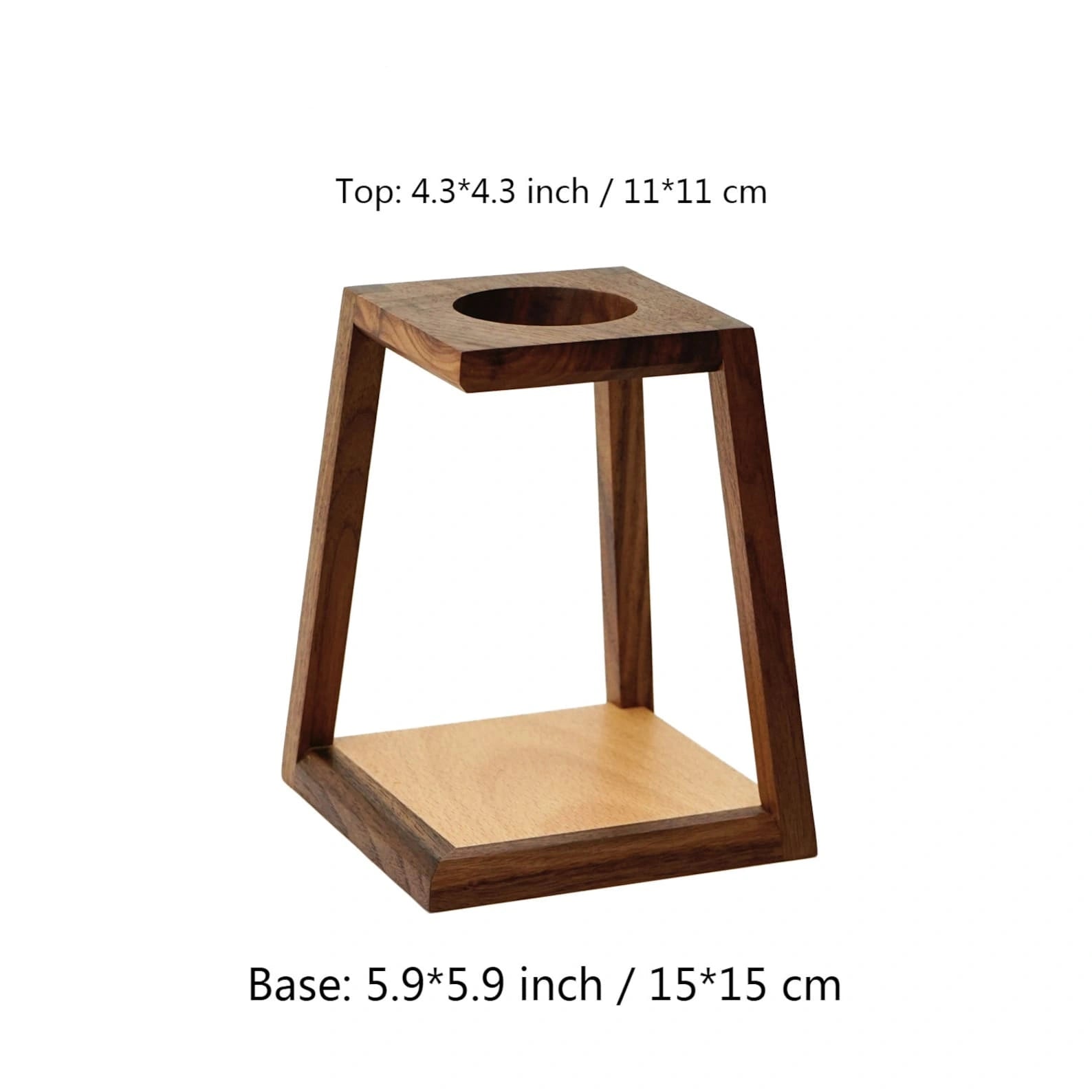 A modern walnut coffee stand shown without any accessories.