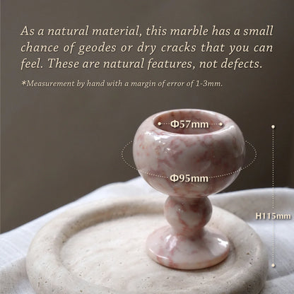 Diagram of the pink marble goblet showing height and diameter dimensions.