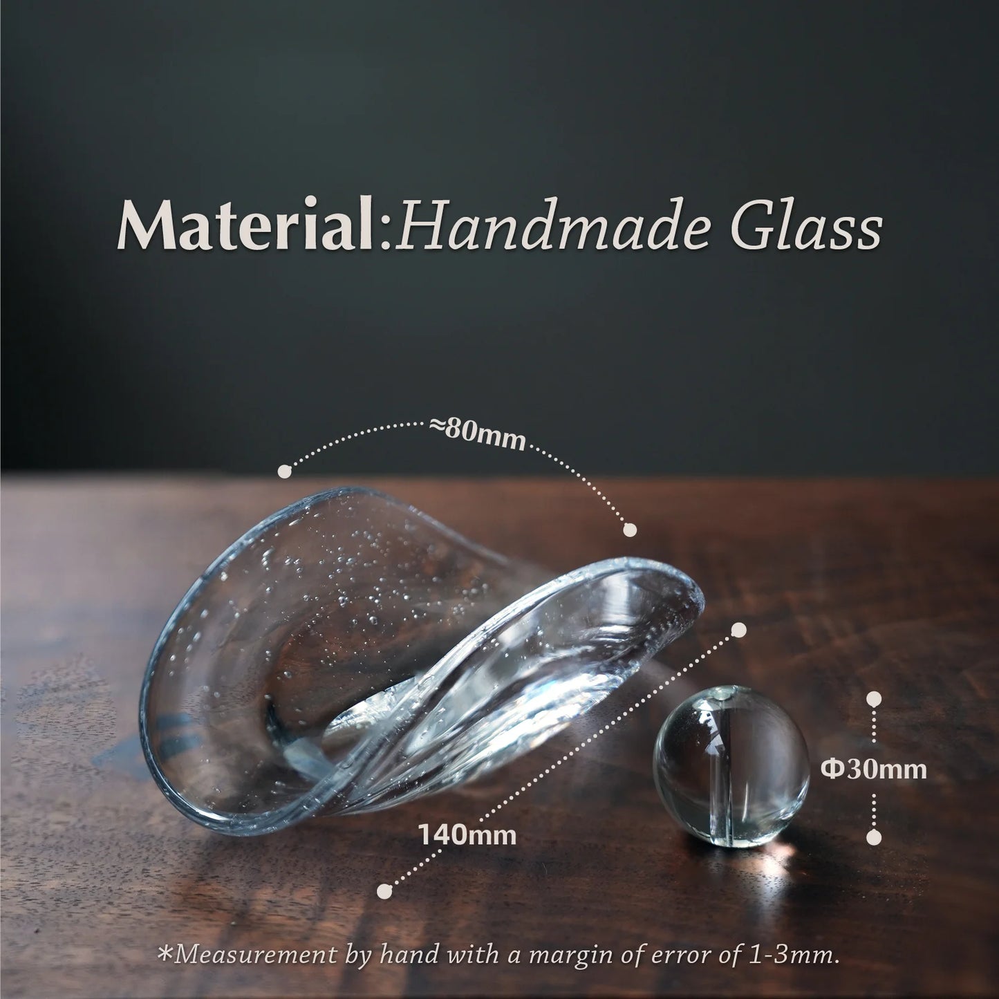 Diagram of the handmade glass incense holder showing all dimensions.