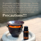 Ceramic oil burner precaution graphic: limit heat to one hour 