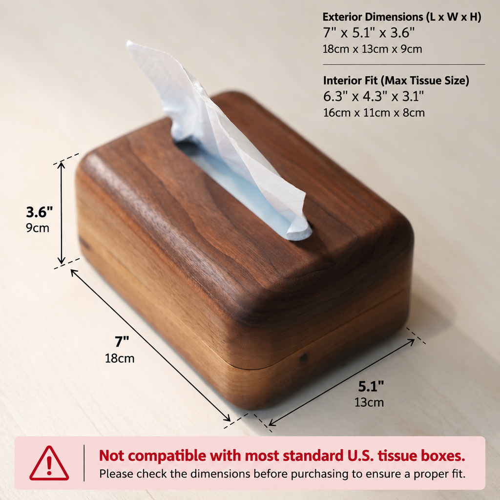 Minimalist Walnut Tissue Box Cover - Solid Wood with Magnetic Closure