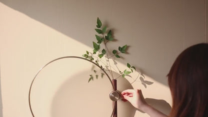 Japandi Adjustable Wall Vase - Walnut & Brass Living Wall Art