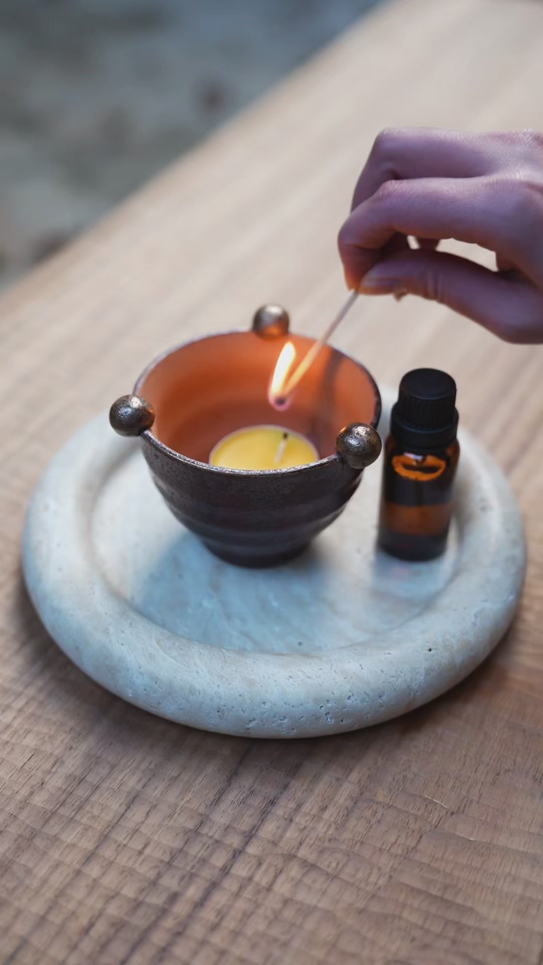 Sculptural Handcrafted Ceramic Essential Oil Burner – Wabi-Sabi Tealight Aromatherapy Warmer