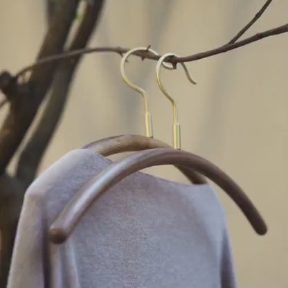 Ergonomic Walnut Clothes Hanger - Solid Wood & Brass Suit Hanger