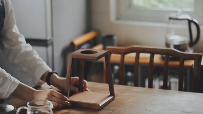 Architectural Walnut Pour-Over Coffee Stand - Two-Tone Dripper Station